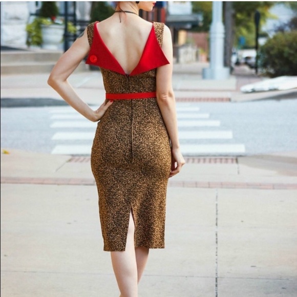 Bettie Page By Tatyana Leopard Print Pinup Dress Sz XS NWT! Wiggle Dress Vintage - Picture 1 of 16